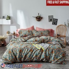 Premium Floral Cotton Duvet Cover Set Soft Breathable Bedding W/ Pillowcases New