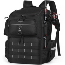 Large Fishing Backpack Waterproof Bag Rod Holders 45L Tackle Box Storage
