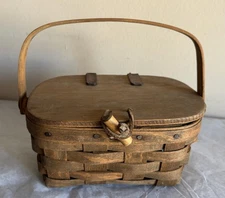 1983 Longaberger Kiddie  Purse small Basket w/ Handle & Toggle Lid Dark 7x5X3.5"