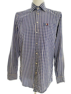 PIERRE CARDIN Herren Freizeithemd Gr. M Blau Baumwolle 100% Langer Ärmel Kariert