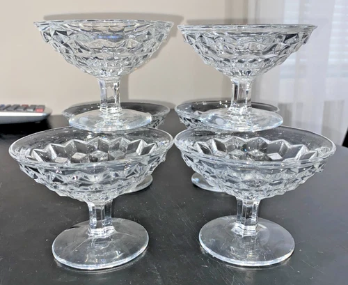 Fostoria American Clear #2056 Low Sherbet, Flared Elegant Dessert Cups, Set of 6