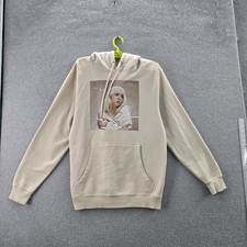 Billie Eilish Men Hoodie M Beige Portrait Photo Graphic Happier Than Ever READ