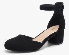 DREAM PAIRS Women's Close Round Toe Low Block Heels Ankle Strap Chunky Heel Pump