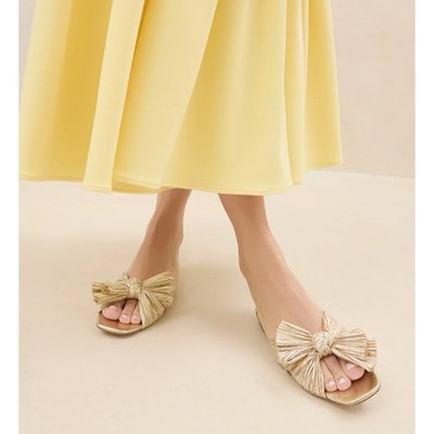 Loeffler Randall Daphne Pleated Bow Slide Sandals Size 9B ~ New No Box