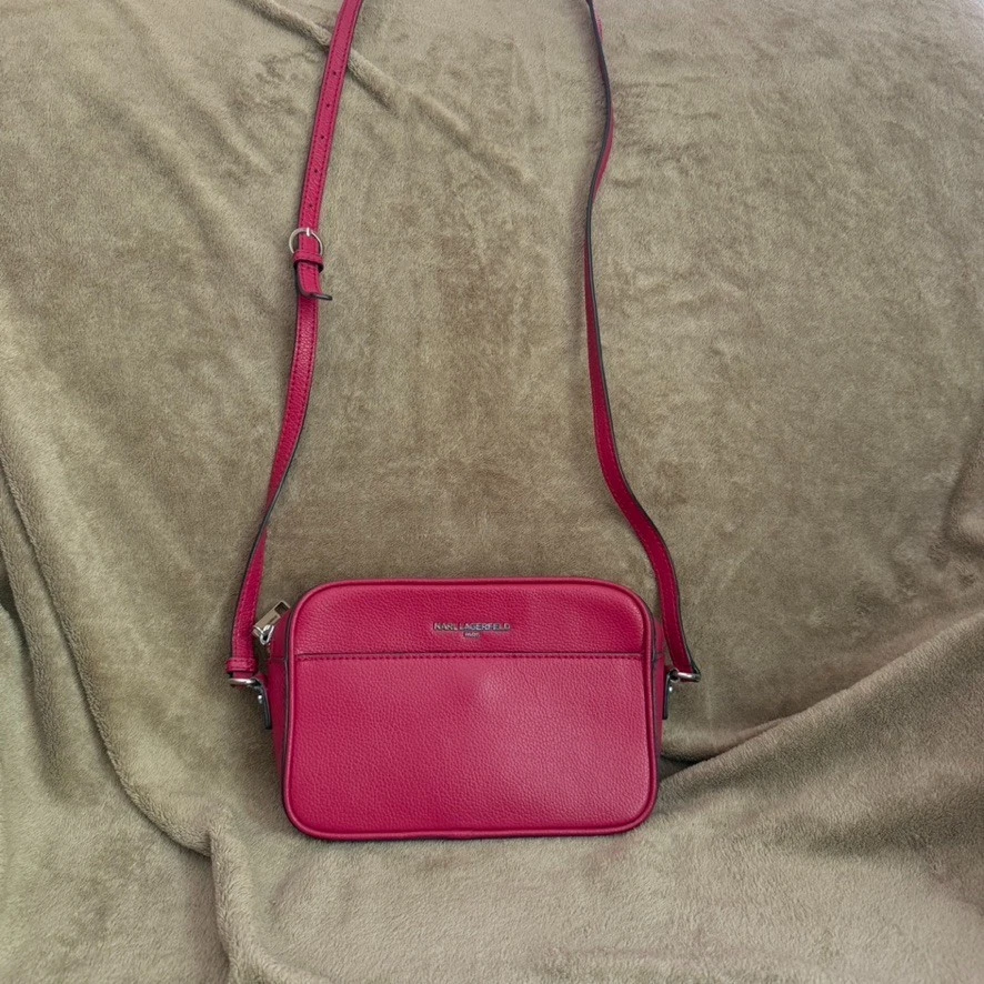 Bolso Bandolera Karl Lagerfeld Para Mujer Cartera Cuero Guijarro Rosa Caliente Foto 3 de 4
