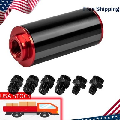 High Flow Inline Fuel Filter Cleanable 6AN 8AN 10AN Adapter Universal