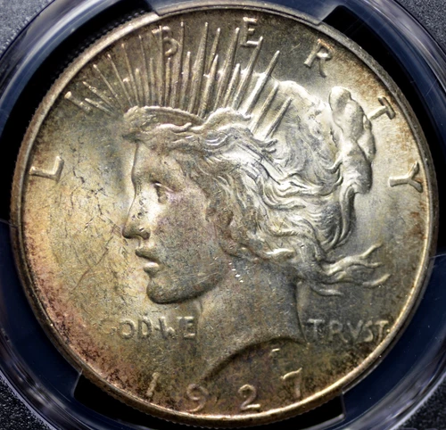 1927 S PEACE DOLLAR PCGS CHOICE ABOUT UNC 58 APPEALING REDDISH AMBER ON THE RIM