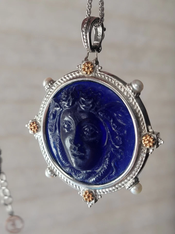 Collar Colgante Medusa Vidrio Plata Esterlina Tagliamonte 55 gramos Foto 3 de 4