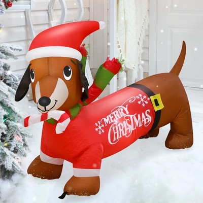 4FT Christmas Inflatable Dog Decoration with Built-in LEDs Christmas Sausage ...