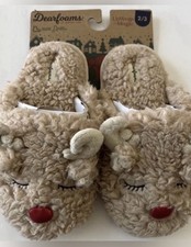 Dearfoams Kids Slippers Christmas Reindeer Tan Red Size 2 - 3
