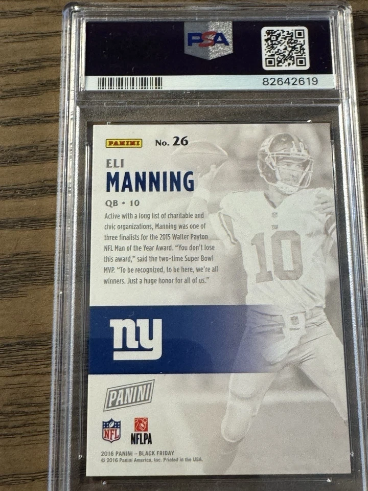 2016 Panini Black Friday Eli Manning Cracked Ice Ole Miss NY Giants 25/25 PSA 10 - Image 2 of 2