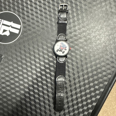 Vintage Men's Lorus Quartz Black & White Mickey Mouse Running Watch Black Band