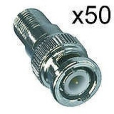 Image of BNC male plug to F female connector x 50 threaded socket adaptor RG59 RG6 CT100