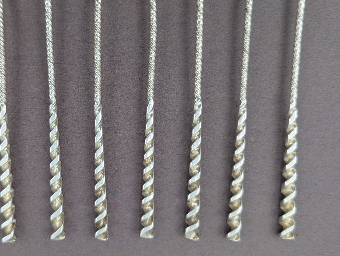 12 Square Twist by Whiting Sterling Silver Cocktail Fork Oyster Forks Set 5.5"