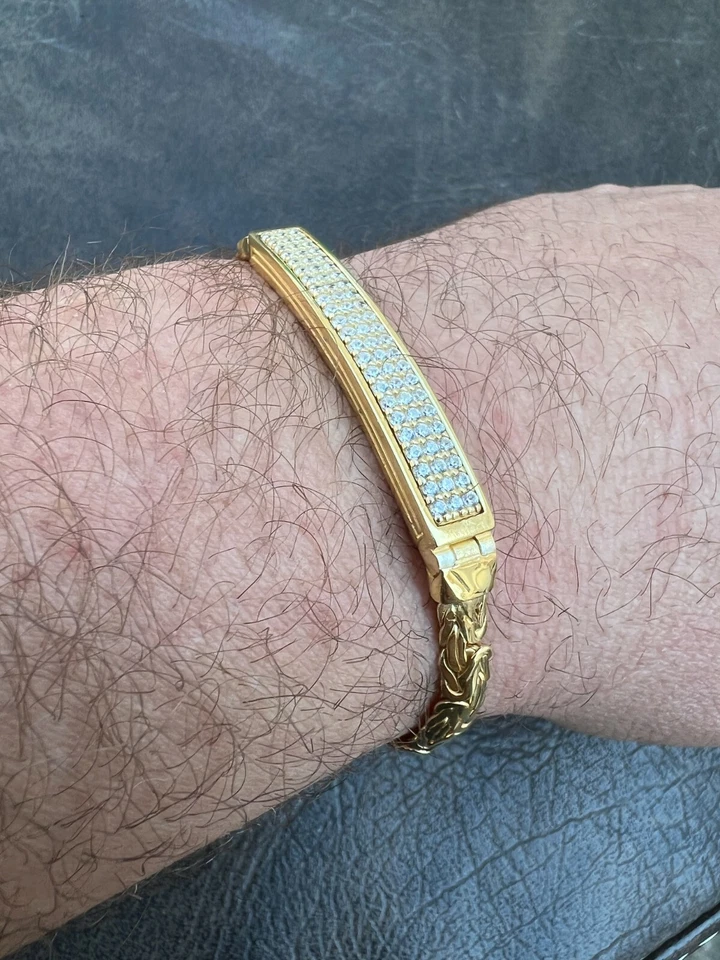 Men Presidential ID Bracelet 14k Gold Plated 925 Silver Iced CZ Hip Hopx - Image 3 of 4