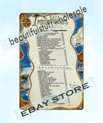 1960's Trade Winds Cafe Lounge tiki bar menu Chicago Illinois metal tin sign