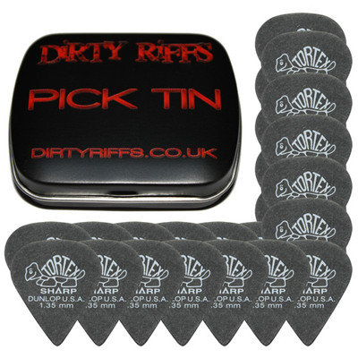 24 x Dunlop Tortex scharfe Gitarren-Plektren/Gitarrenplektren - 1,35 mm schwarz in einer Plektren-Dose