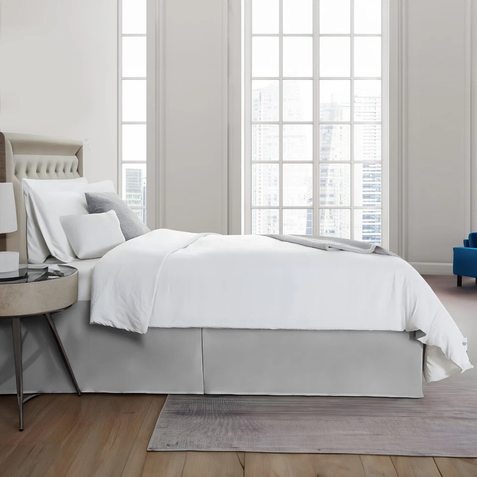 Falda de cama de lujo de 16" plisada de microfibra lisa premium con volantes antipolvo a medida Foto 3 de 4