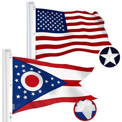 G128 Combo: American Flag & Ohio Flag 6x10 Ft Both Embroidered 220GSM Spun Poly