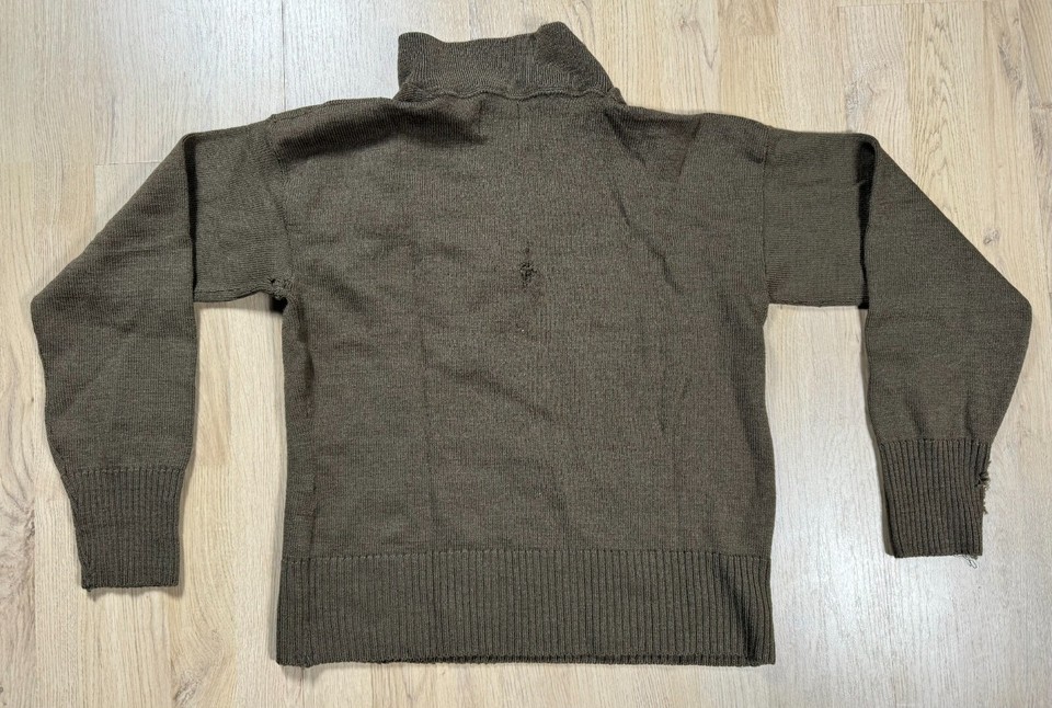 Vintage US Army Military OD Green Wool Sweater Pullover Knit Surplus