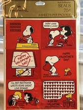 Hallmark Peanuts Valentine  s Day Stickers Seals Sealed Pack MIP Snoopy 70s 80s