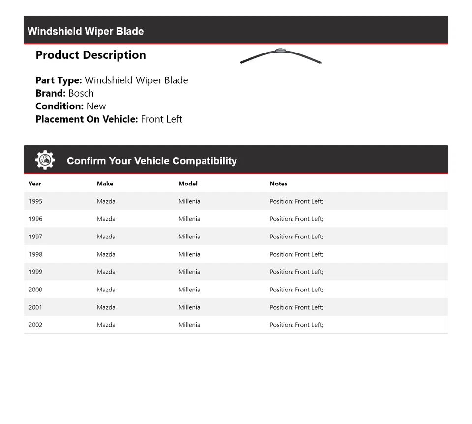 Limpiaparabrisas delantero izquierdo 1996 para Mazda Millenia Bosch ICON 1995-2002 Foto 2 de 4