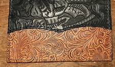 CHESTNUT SADDLE TAN & BLACK WESTERN FLORAL LEATHER CHECKBOOK COVER FREE SHIP