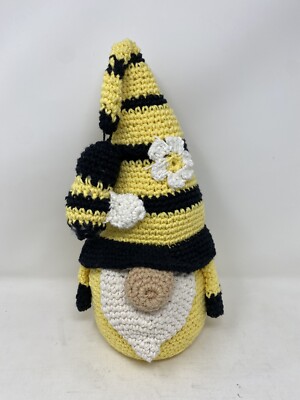 NEW Bumble Bee Gnome Plush Wings White Beard Faceless Crocheted Doll Gift Flower