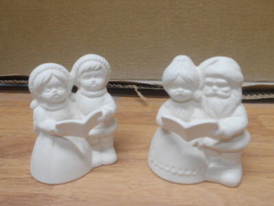 C-0899 Two Christmas Caroling Couples; Clauses & Children 3''T Ceramic Bisque