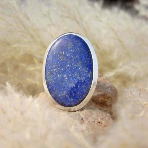 Blu Lapislazzuli Gemma 925 Argento Sterling Handmade Anello Tutte le Taglie - Immagine 3 di 3