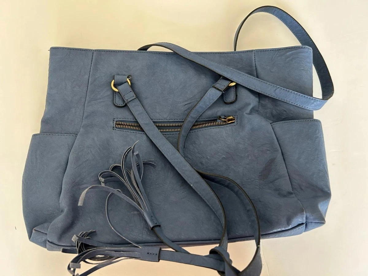 Bueno tote bag purse blue tassel 2 compartments magnet closure