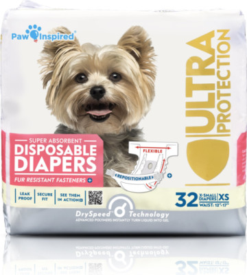 Two Paw Inspired 13211 Ultra Protection Disposable Dog Diapers Bulk - 32 Count