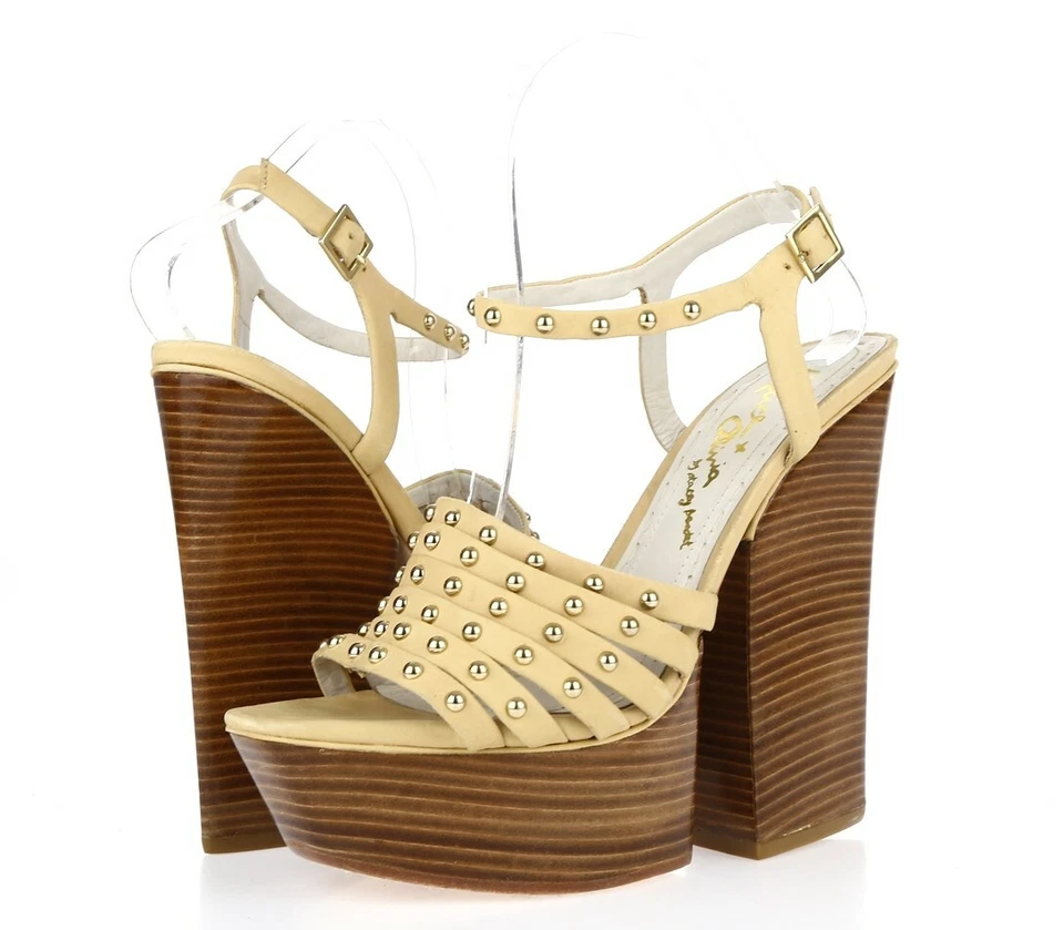 Mujer 205592 Alice Olivia Elegante Beige Cuero Plataforma Tachonado Sandalias Talla 40 Foto 2 de 4