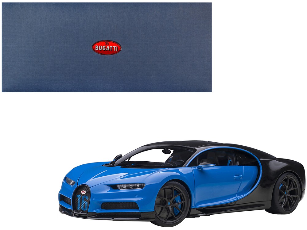 2019 Bugatti Chiron Sport French Racing Blue and Carbon 1/18 Model Car by Autoar