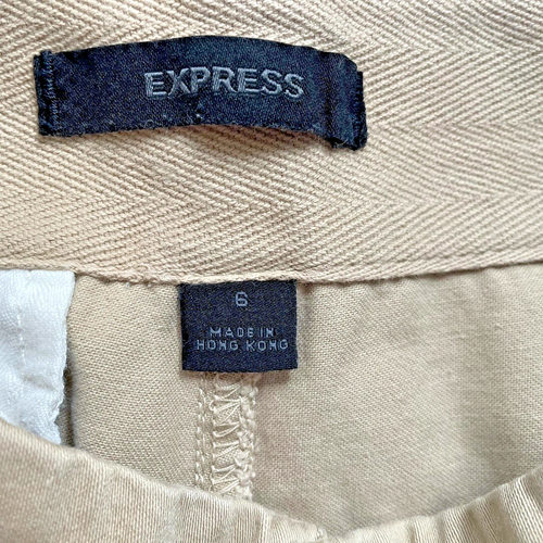Vintage 90s Express Pants Women 6 Tan Straight Leg Embroidered Beaded Parachute - Picture 3 of 11