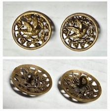 ANTIQUE 19th C. PAIR of HUMMINGBIRD BRANCHES BIRD BUTTONS PIERCED BRASS w/ SHANK