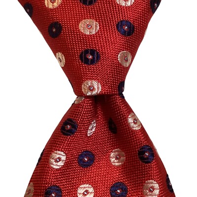 ALTEA MILANO Men's 100% Silk Necktie ITALY Designer POLKA DOT Red/White/Blue NEW