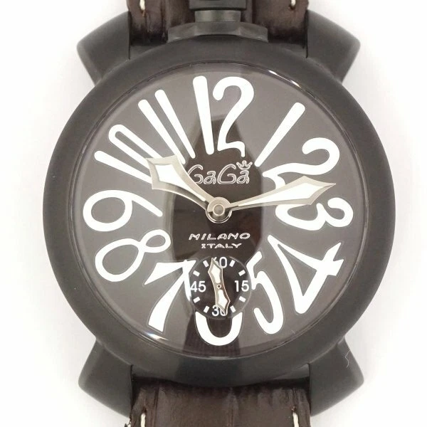 GaGa MILANO MANUALE 48MM 5012.04S Hand Winding Black Dial Leather