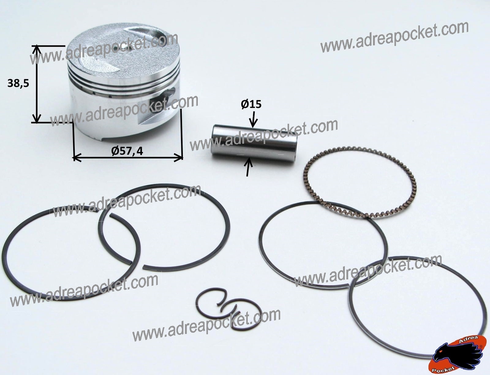 Kit piston 57,4mm pour scooter 4T de type chinois GY6 150cc moteur 157QMJ