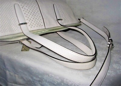 COACH Off White Perforated Stripe Leather Bleecker Cooper