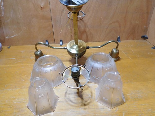 Antique 4 Arm Gas/Electric Light Fixture Converted to Electric w/shades #4075 - Picture 20 of 24