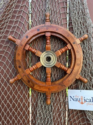 12" Wood Ship Wheel ~ Nautical Themed Wall Decor ~ Small Wooden Captain Helm - Picture 9 of 13