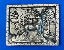 Deer In Nature Buck Antlers Silver Color Rectangular Belt Buckle Hunters Gift
