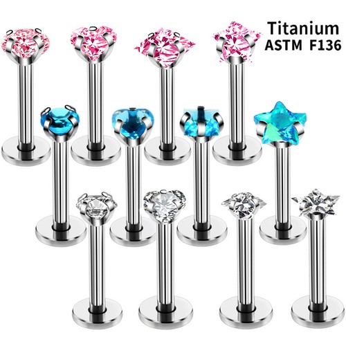 2 Multishape Zircon Titanium Labret Lip Stud 6-12mm Bar Internal Thread Piercing - Picture 2 of 18