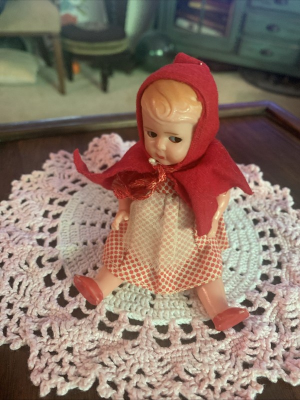 Vintage Little red Riding Hood, Celluloid , Plastic Doll Made In Italy