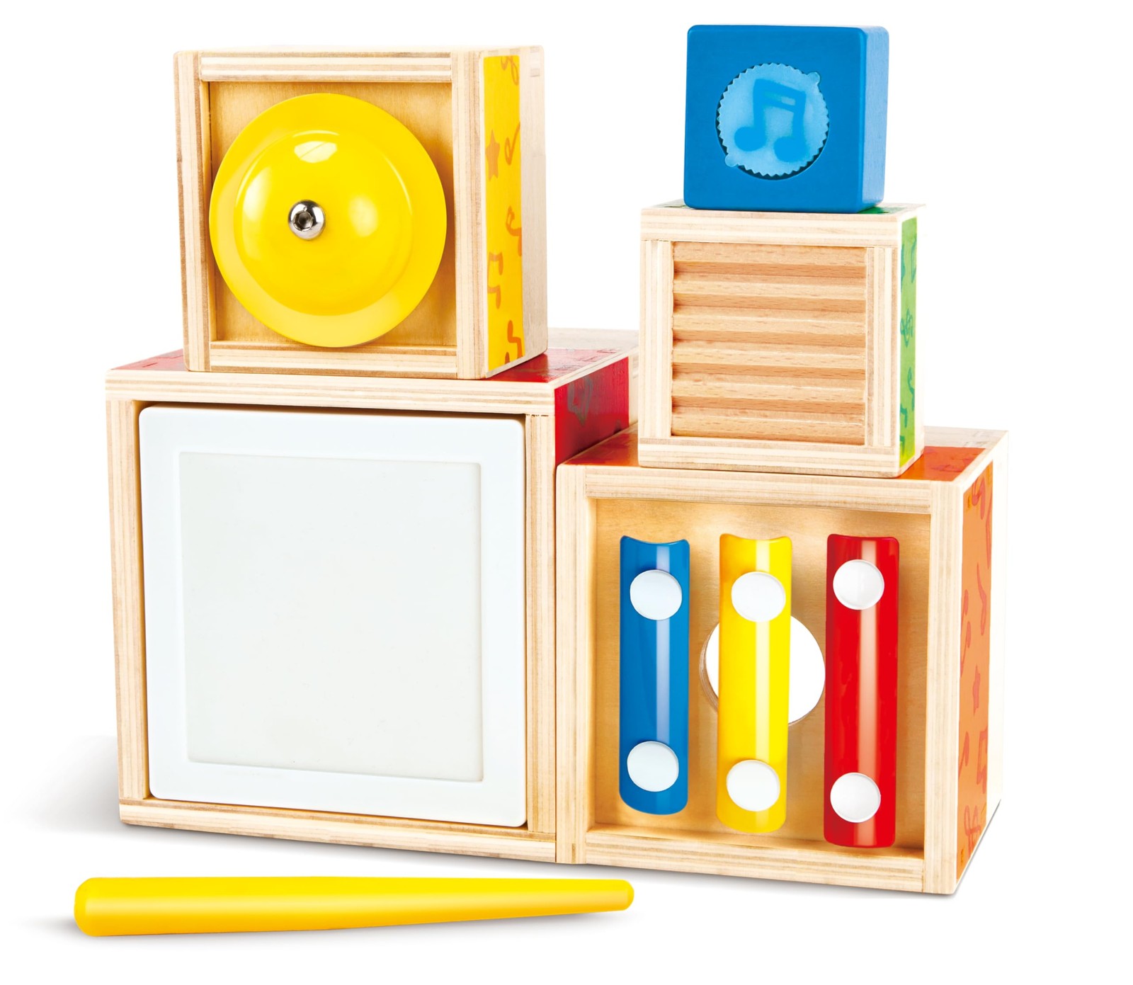 Jeu de cubes sonores à empiler en bois naturel pour l'éveil musical des bébés