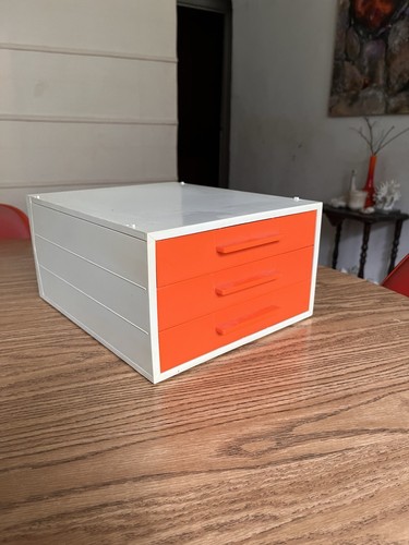 Vintage MCM Space Age Modular Plastic Stacking Orange Organizer Set Of Drawers