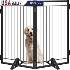 Heavy Duty Metal Dog Gate W/ 360 Hinge Free Standing Design Cat Door New