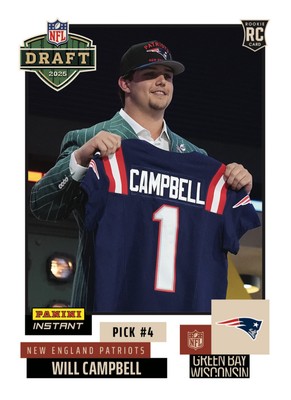 2025 Panini Instant WILL CAMPBELL RC NFL DRAFT NIGHT Rookie #'d