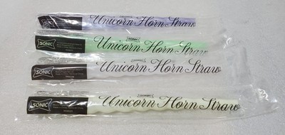 Lot Of 4 SONIC DRIVE IN Unicorn Horn Boba Straws Full Set Color Changing Glitter